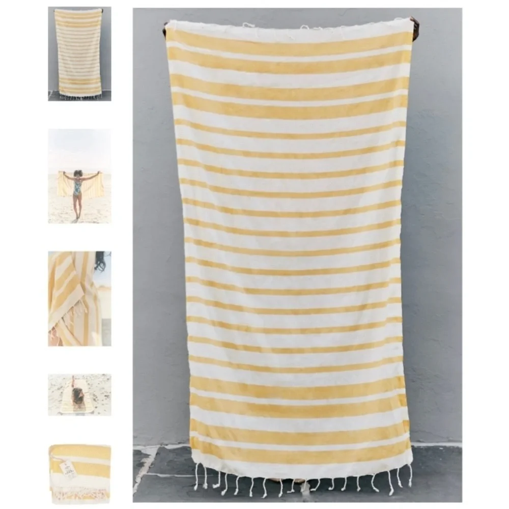 FAIR SEAS SUPPLY CO. Cotton Turkish Towel Scarf Yellow White Stripes